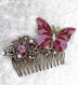 Peigne décoratif, harmonie rose et papillon, accessoire de coiffure unique