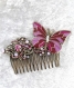Peigne décoratif, harmonie rose et papillon, accessoire de coiffure unique