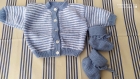 Gilet 6 mois + paire de chaussons - bleu lavande et blanc - collection mer