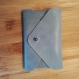 Porte cartes visite cuir de vachette bleu - fabriqué à la main