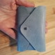 Porte cartes visite cuir de vachette bleu - fabriqué à la main