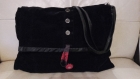 Grand sac noir velour doublé coton noir et rouge