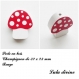 Perle en bois de 32 x 28 mm, perle plate champignon : rouge