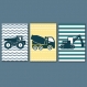 3 affiches enfant, tracteurs, camions, engins de chantiers, déco chambre garçon
