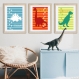 3 affiches dinosaure, a4, décoration chambre de garçon, salle de jeux, dino