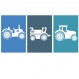 3 affiches tracteurs à la ferme sur fond bleu, chambre enfant, décoration garçon