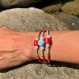 Bracelet en pierres semi-précieuses : larimar, corail bambou et jade