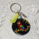 Porte clé rond 4cm + attache, décor oiseau perroquet