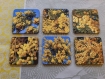 Lot de 6 dessous de verre carrés en liège - motif mimosa en fleurs