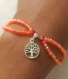 Exclusivité kassaora !! bracelet en perles orange double rangs pendentif arbre argent