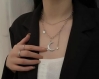 Collier chaine multirang en acier inoxydable pendentif demi lune étoilé argenté de qualité pour femme