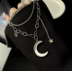 Collier chaine multirang en acier inoxydable pendentif demi lune étoilé argenté de qualité pour femme