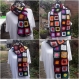 écharpe , étole , grand mère , crochet , carrés noir et multicolore , 1 .90 m / 18cm , crochet , laine acrylique 
