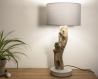 Lampe de table / lampe en bois de cyprès / abat-jour textile gris / branche d'arbre / pied en ciment / 220v