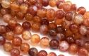 Perles agates rayées rondes 6mm/8mm orange rouge  par lot de 20/48 unités
