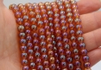 50 perles  de verre ronde plaqué galva corail  6mm -