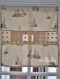 Rideau imprimé bateaux façon toile de jouy et dentelle sable