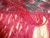 Cadeau noel  carré étole foulard écharpe châle en laine rouge et noir galon en fils de soie vintage neuf luxe herme