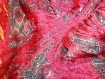 Cadeau noel  carré étole foulard écharpe châle en laine rouge et noir galon en fils de soie vintage neuf luxe herme