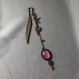 Marque-page steampunk bronze et rose avec rouage, perle en verre et cabochon peint à la main