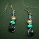 Boucles d'oreilles perles semi précieuse hématite et turquoise