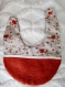 Bavoir motif rouge gorge,  tissu éponge , biais blanc et nid d'abeille