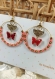 Grosses créoles papillon rouge et fleurs tissées perles en verre