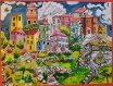 Peinture à l'huile village italien sur une colline