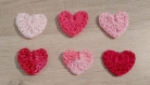 Lot de 6 petits coeurs au crochet (assortiment de roses)