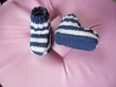 Chaussons bébé en laine et acrylique layette  marine et blanc