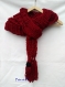 Écharpe tricotée en laine rouge bordeaux avec franges et coccinelle 