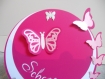 Faire-part rond papillons personnalisé (modéle schana) 3 dimensions et ciselés,fuchsia et blanc, cercles concentrique personnalisable baptême, naissance 