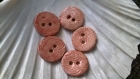 5 boutons en céramique émaillée rose ancien - estampés motifs japonisants 