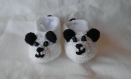 Chaussons panda taille 0-3 mois en laine fait main