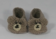 Petits chaussons ourson brun taille 0-3 mois en laine fait main