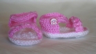 Sandales bébé rose taille 0-3 mois en coton et laine d'été fait main