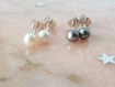 Puces d'oreilles argent massif & perles d'eau douce grises,simple,sobre,petites,classique,naturelle,clous,chic,discret,petit,classique,bijou