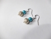 Boucles d'oreilles perle filigrane argenté et perle nacré bleu