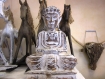 Sculpture sur bois bouddha assis patiné main 30x18 cm