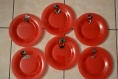 6 assiettes à dessert en verre rouges peintes femmes rétro