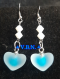 Boucles d'oreilles inoxydable coeur blanc translucide bleu
