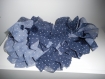 Foulard écharpe tricotée main  bleu à pois blanc