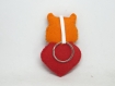 Porte clé tigre, kawaii, dans un coeur rouge, en feutrine, fait main, cadeau de saint valentin pour elle