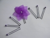 Pic à chignon, fleur en organza violet, cristal swarovski 