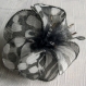 Petite barrette fleur en tissu & plumes et perles 034