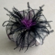 Petite barrette fleur en tissu & plumes et perles 048