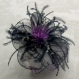 Petite barrette fleur en tissu & plumes et perles 048