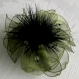 Grande barrette fleur verte en organza, plumes et perles
