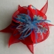 Grande barrette fleur en tissu & plumes et perles 087