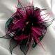 Grande barette fleur en tissu & plumes et perles 112
